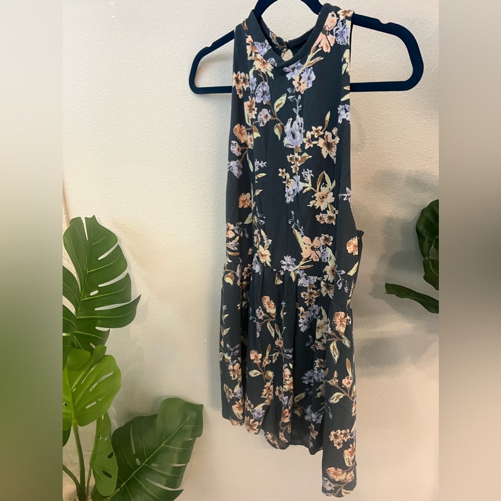 Halter neck floral lightweight short romper with open back